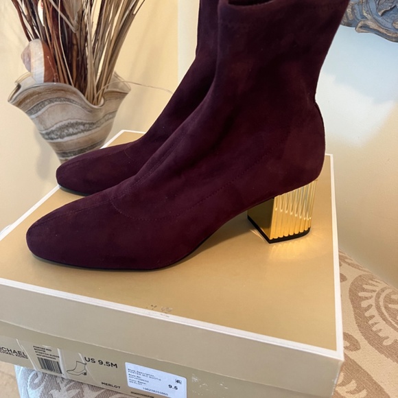 NWT Stylish Stretch Suede MICHAEL Michael Kors® Porter Mid Bootie Merlot… - Picture 2 of 8
